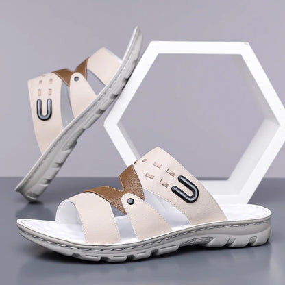 Men's Summer 2025 New Leather Casual Beach Shoes Slip-On Soft Bottom Dual-Purpose Clogs Breathable Anti-Slip Durable Sandals