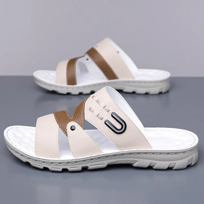 Men's Summer 2025 New Leather Casual Beach Shoes Slip-On Soft Bottom Dual-Purpose Clogs Breathable Anti-Slip Durable Sandals