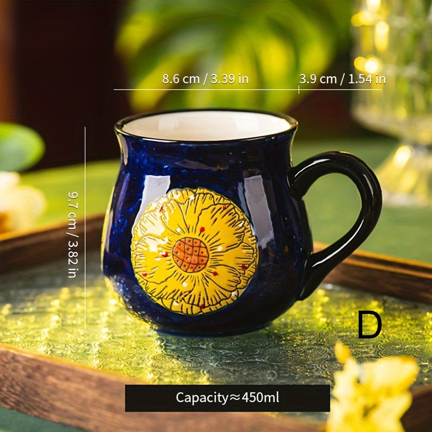 Polish pottery style wide-mouth ceramic mug, hand-painted floral pattern mug, large-capacity coffee, tea and milk mug