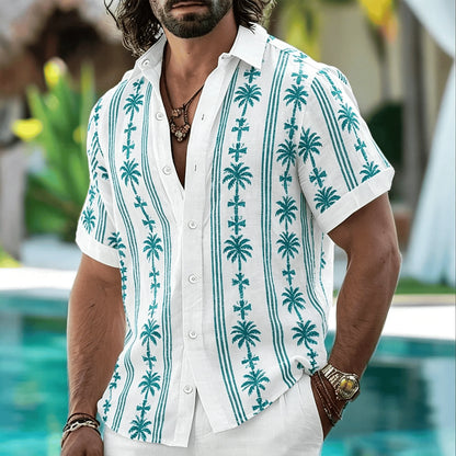 Men's Tribal Geometric Patterned Shirt, Bohemian Style, Casual For Spring And Summer