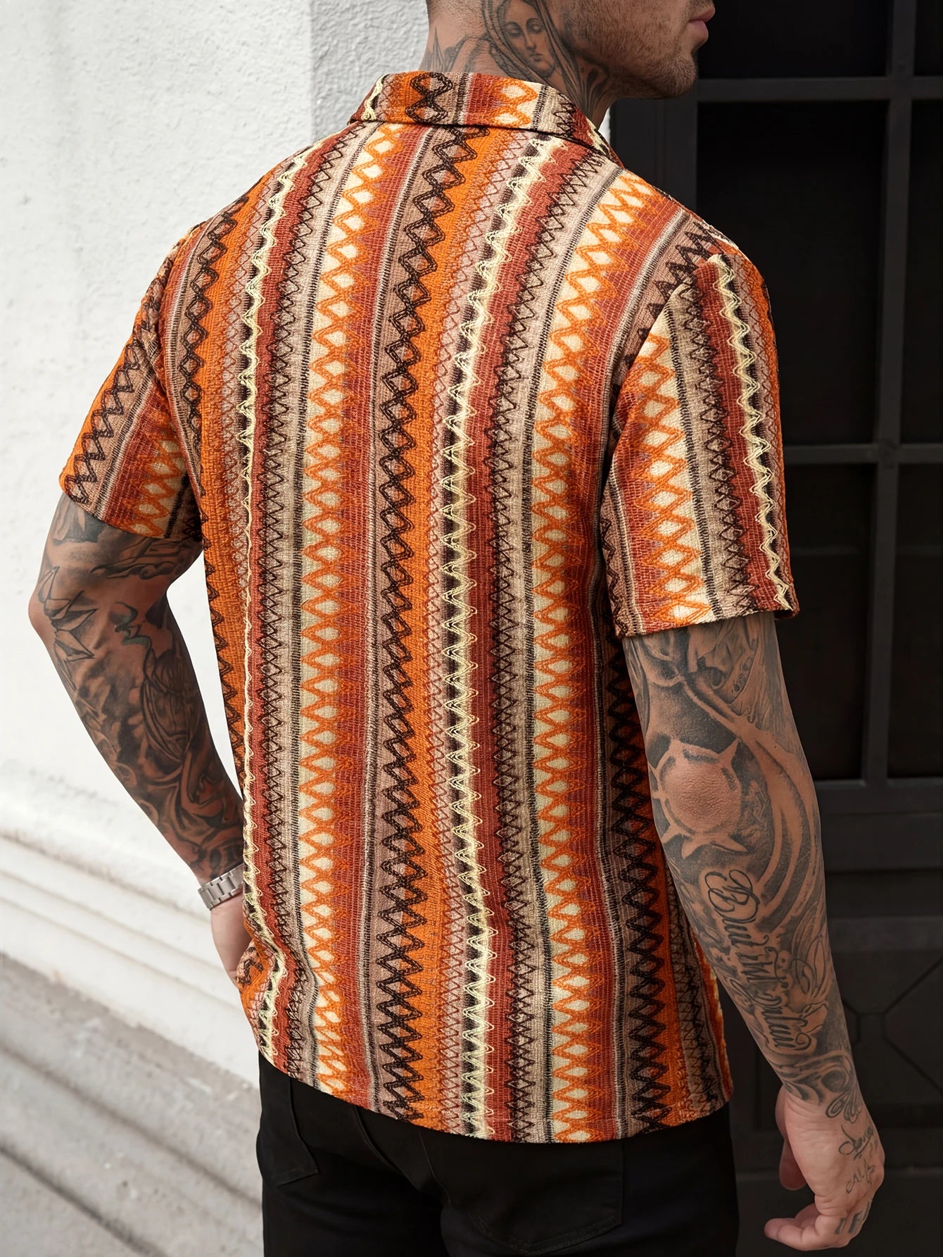 Summer New Men's Bohemian Style V-Neck Polo Shirt, Dopamine Dressing Breathable Beach Vacation Leisure V-Neck Polo Shirt