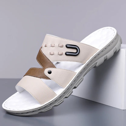 Men's Summer 2025 New Leather Casual Beach Shoes Slip-On Soft Bottom Dual-Purpose Clogs Breathable Anti-Slip Durable Sandals