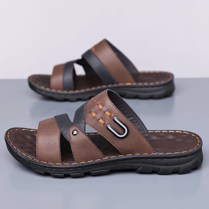 Men's Summer 2025 New Leather Casual Beach Shoes Slip-On Soft Bottom Dual-Purpose Clogs Breathable Anti-Slip Durable Sandals